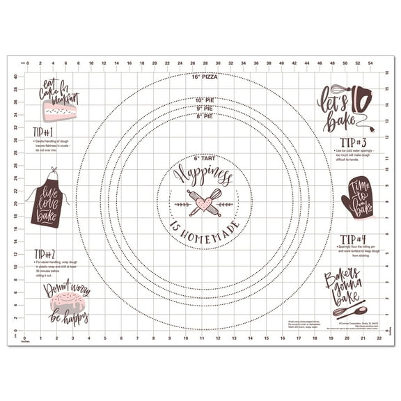 Cut N' Funnel "Happiness Is Homemade" Large Non-Slip Flexible Plastic Pastry Cooking Mat 24" by 18"