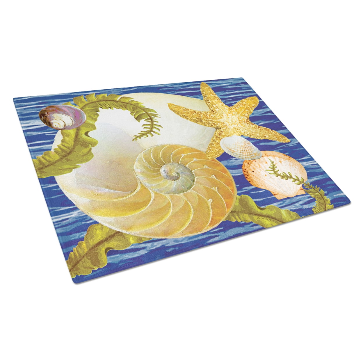 Cut Nautilus And Starfish Glass Cutting Board Large PRS4056LCB