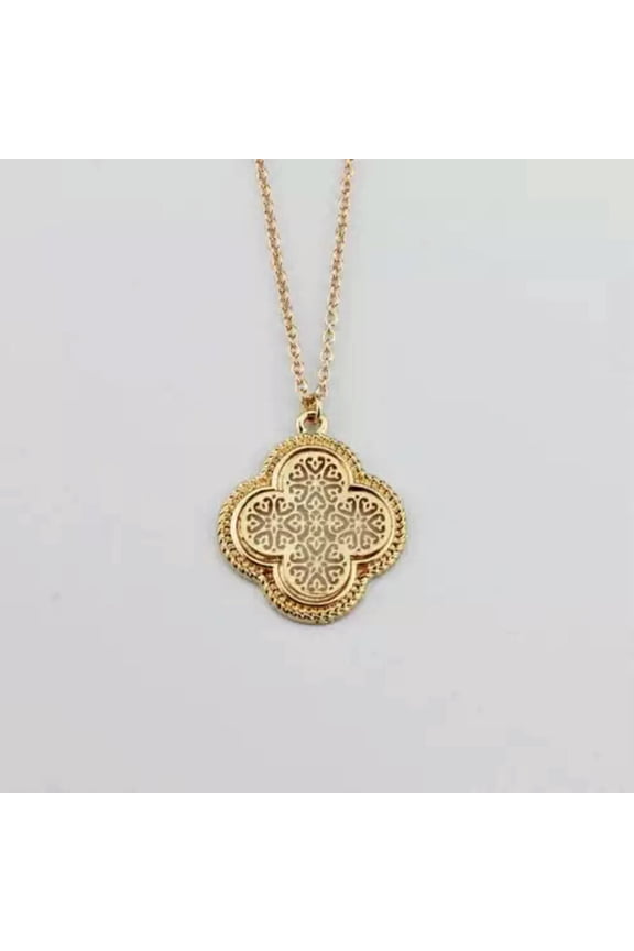 Cut Off Gold Filigree Clover Statement Hollow Floral Pendant Long Chain Necklace