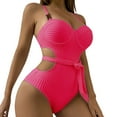 thumbnail image 1 of Cut Out Bathing Suit for Women One Piece with Belt Underwire Push-up Ribbed Swimsuit Fashion Swimwear (XL, Hot Pink), 1 of 7