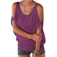 thumbnail image 1 of Womens Short Sleeve Casual Cold Shoulder Tunic Tops Loose Blouse Shirts Ladies Beach Holiday Summer Round Neck T-shirts, 1 of 3