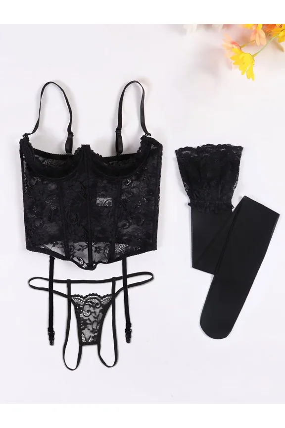 Cut Out Cup Shapewear Bra Set, High-Waisted Seamless Panty + Silky Full-Body Shaping Stockings