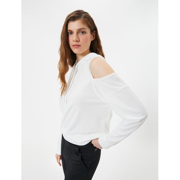 Cut Out Detail Sport Hoodie Slim Fit Long Sleeve