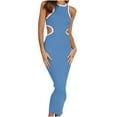 thumbnail image 1 of Cut Out Dress for Women Long Ribbed Sleeveless Crewneck Black and White Bodycon Maxi Dresses Summer Tank Dress (X-Large, Sky Blue), 1 of 5