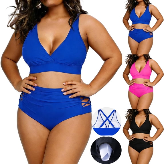 Cut Out High Waist Swimsuits Women Two Piece Bathing Suit with Padded Women’s Plus Size Beach Vacation Bikini Sets Swimwear