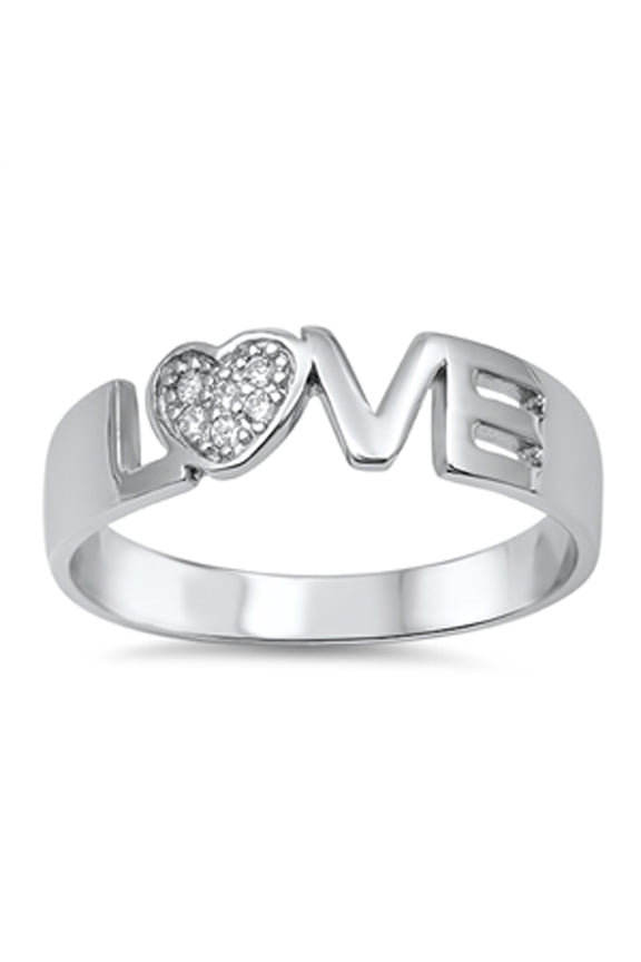Cut Out LOVE Heart White Cubic Zirconia Promise Ring 925 Sterling Silver Band Jewelry Female Size 9