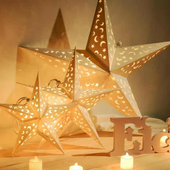 Cut-Out Paper Star Lantern Decoration - White 5-Point Lighted Star - Hollow Out Star Hanging Pendant Led Light - Perfect for Weddings, Christmas Holiday, Birthday Party Celebration & Home Decor, 1Pc