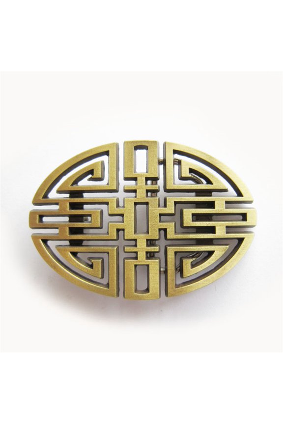 Cut Out Vintage Bronze Plated Lucky Knot Oval Belt Buckle