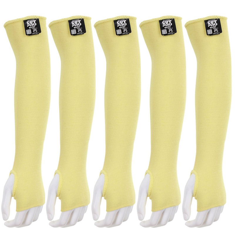 Cut Pro 9378T Cut Resistant Sleeve, 18 in L x 3.25 in W, Yellow, Universal, Slip-On with Thumbslot, 5-Pack