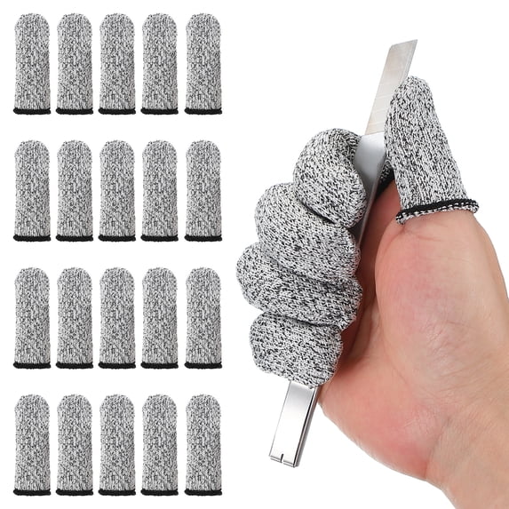Cut Resistant Finger Cots Protectors 3.2 x 1.2 Inch, Reusable Anti-Cut Finger Sleeve Covers, Grey 20 Pcs