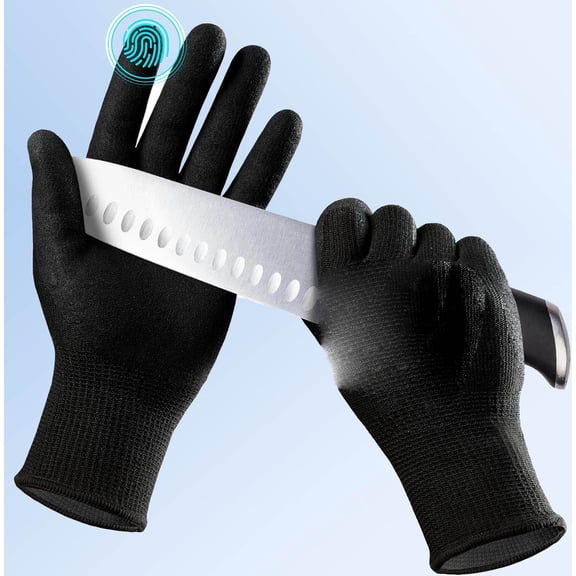 Cut Resistant Fishing Gloves for Men, Touchscreen Safety Work Gloves with Grip Nitrile, Anti-slip Dexterous Rubber Gloves for Glass Handling Wood Carving, Black