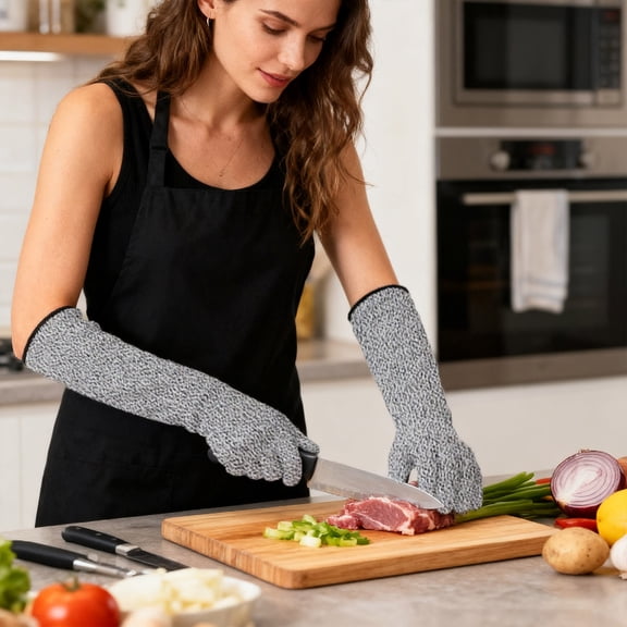 Cut Resistant Gloves, 15.7 Inch Extended Forearm Protection Gloves, Level 5 Protection for Kitchen Cutting, Butchering & Industrial Work, Grey, 1 Pair
