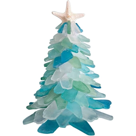 Beautiful sea Glass Christmas Tree, New Crystal Blue and Green sea Glass Christmas Tree, Ocean Beach Resin Christmas Tree, Christmas Tree Decoration Ornaments