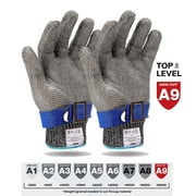 Cut Resistant Gloves, Grade A9 Cut-proof Gloves Food Grade, Stainless Steel Mesh Metal Glove, Knife Cutting Glove for Butcher Meat, Cutting Oysters Shucking, Kitchen Chef Slicing Fish FilletL,2PC