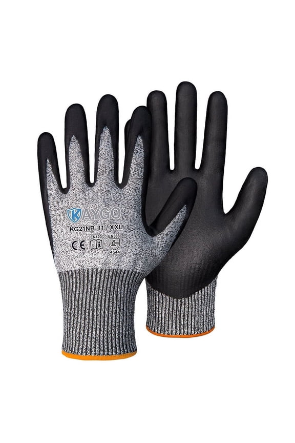 Cut Resistant Gloves, MicroFoam Nitrile Coated, ANSI Cut level A3,Superior Grip Performance,Safety Work Gloves For Men and Women, Ideal for General Duty Work, KG21NB, 2 Pairs Grey, X-Large