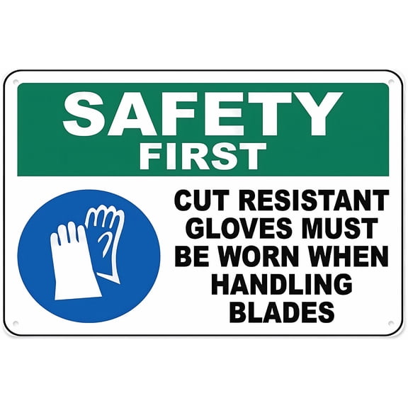 Cut Resistant Gloves Must Be Worn Sign - 8"x12" Aluminum Tin Warning Sign for Home Outdoor Garden