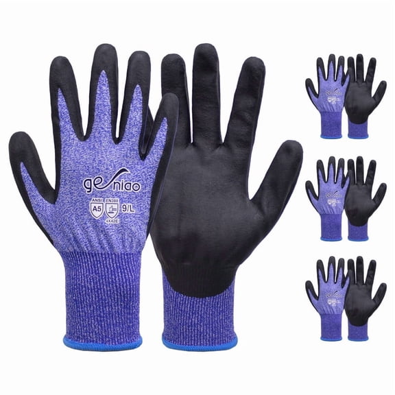 Cut Resistant Work Gloves With Grip for Men and Women A5 Safety Gloves for Gardening Fishing Cutting Construction 3 Pairs Blue L