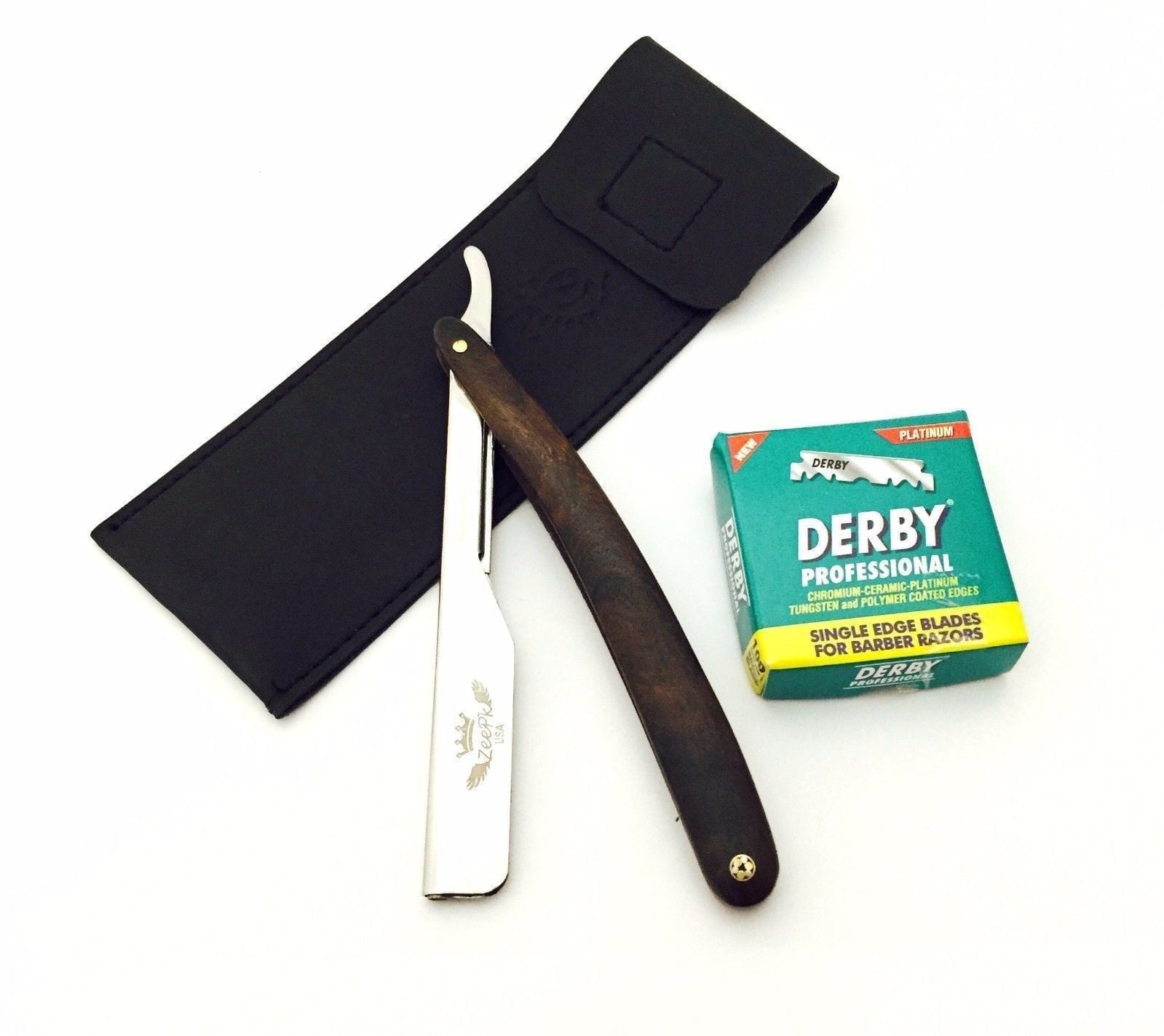 Cut Throat Barber Razor Straight Edge + 100 Derby Blades ZEEPK USA HIGH QUALITY