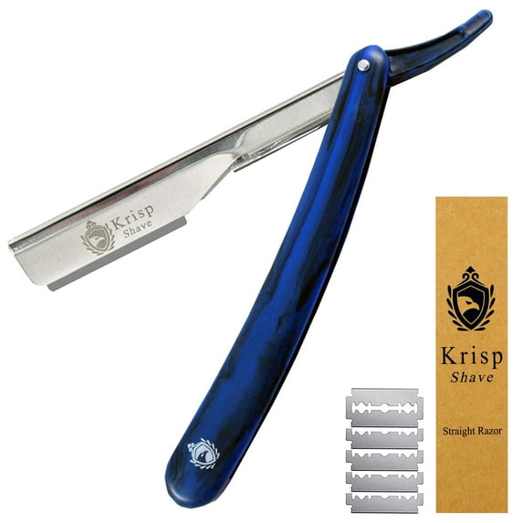 Cut Throat Shavette Straight Edge Razor Barber Salon 2MM Exposed Blade + 10 Shaving Blades By Krisp Beauty