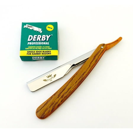 Cut Throat Straight Barber Shaving Razor Wood Design & 100 Derby Blades