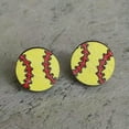 thumbnail image 1 of Cut Wood Heart Baseball Softball Round Football Stud Earrings Women Sports Gift, 1 of 9