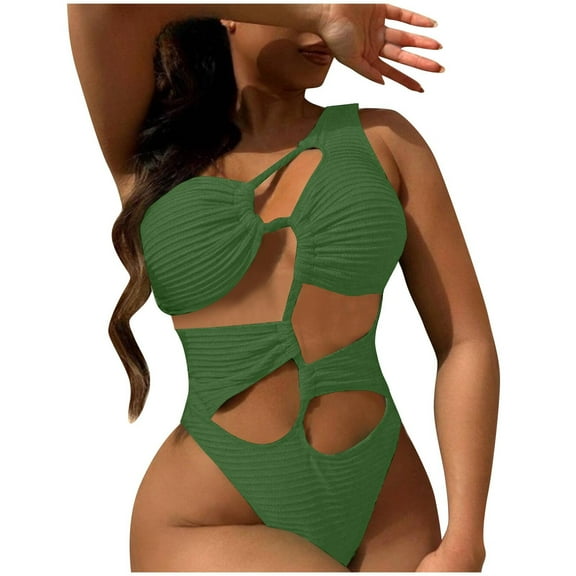 Cut out One Piece Swimsuit for Women One Shoulder Bathing Suit High Cut Bikini Thong Comfortable Beach Wear One Piece Swimsuit Clearance Plus Size