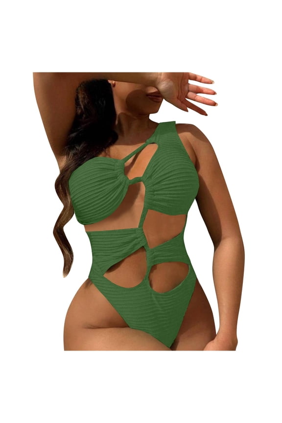 Cut out One Piece Swimsuit for Women One Shoulder Bathing Suit High Cut Bikini Thong Comfortable Beach Wear One Piece Swimsuit Clearance for Women