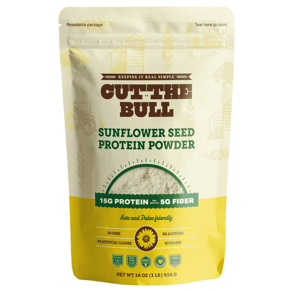 Cut the Bull Sunflower Seed Protein Powder - 15g Protein, Vegan, Organic, Keto-Friendly, 1 lb