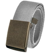 Cut to Fit Mens Golf Casual Belt Antique Brass Flip Top Buckle 1.5 Width with Adjustable Canvas Web Belt X-Large Gray