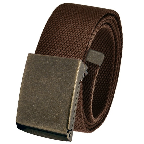 Cut to Fit Men's Golf Casual Belt Antique Brass Flip Top Buckle 1.5 Width with Adjustable Canvas Web Belt XX-Large Brown