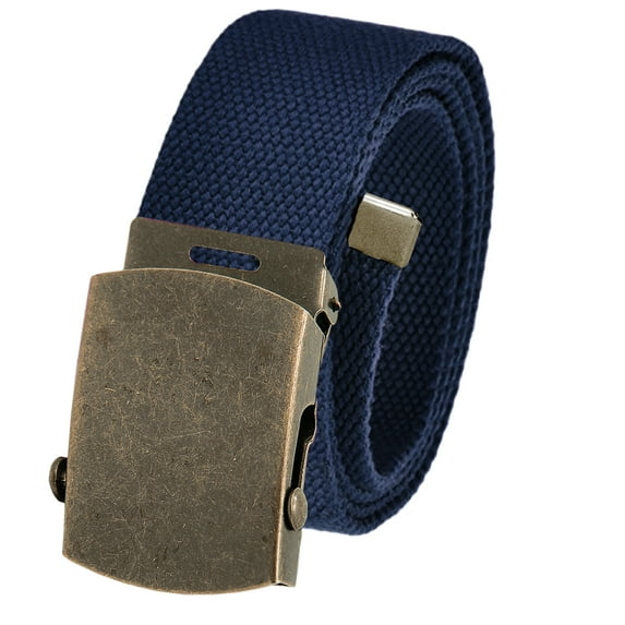 Cut to Fit Men's Golf Casual Belt Antique Brass Slider Buckle 1.5 Width with Adjustable Canvas Web Belt Large Navy