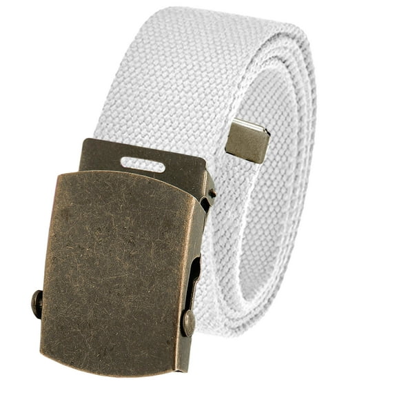 Cut to Fit Men's Golf Casual Belt Antique Brass Slider Buckle 1.5 Width with Adjustable Canvas Web Belt X-Large White