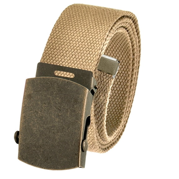 Cut to Fit Men's Golf Casual Belt Antique Brass Slider Buckle 1.5 Width with Adjustable Canvas Web Belt XXX-Large Khaki