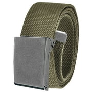 Cut to Fit Mens Golf Casual Belt Antique Silver Flip Top Buckle 1.5 Width with Adjustable Canvas Web Belt Large Olive Green