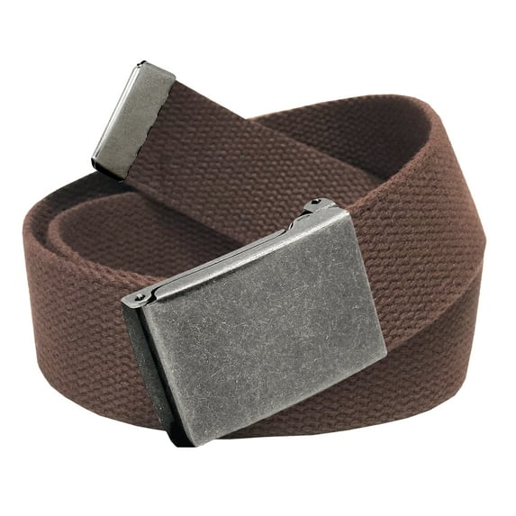 Cut to Fit Men's Golf Casual Belt Antique Silver Flip Top Buckle 1.5 Width with Adjustable Canvas Web Belt Medium Brown