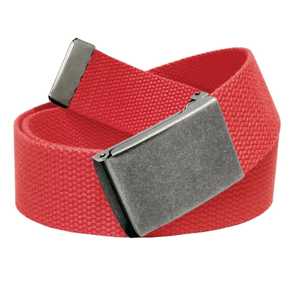 Cut to Fit Men's Golf Casual Belt Antique Silver Flip Top Buckle 1.5 Width with Adjustable Canvas Web Belt Medium Red