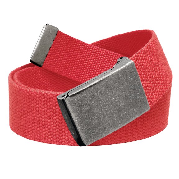 Cut to Fit Men's Golf Casual Belt Antique Silver Flip Top Buckle 1.5 Width with Adjustable Canvas Web Belt Small Red