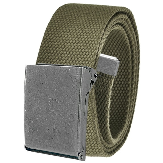 Cut to Fit Men's Golf Casual Belt Antique Silver Flip Top Buckle 1.5 Width with Adjustable Canvas Web Belt X-Large Olive Green