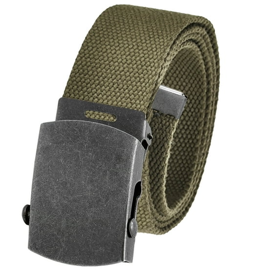 Cut to Fit Men's Golf Casual Belt Antique Silver Slider Buckle 1.5 Width with Adjustable Canvas Web Belt Small Olive Green