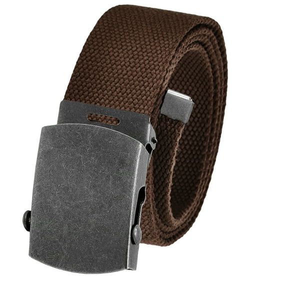 Cut to Fit Men's Golf Casual Belt Antique Silver Slider Buckle 1.5 Width with Adjustable Canvas Web Belt XXX-Large Brown