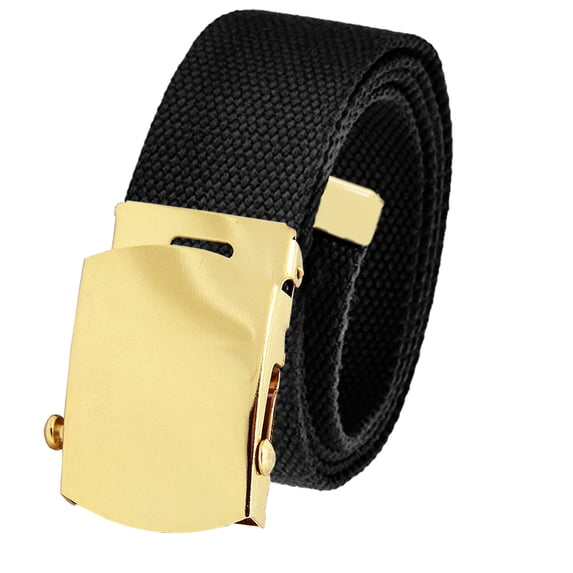 Cut to Fit Men's Golf Casual Belt Gold Slider Buckle 1.5 Width with Adjustable Canvas Web Belt Medium Black