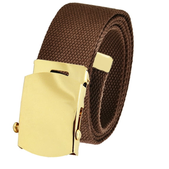 Cut to Fit Men's Golf Casual Belt Gold Slider Buckle 1.5 Width with Adjustable Canvas Web Belt Medium Brown