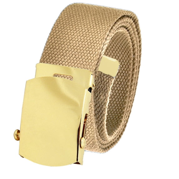Cut to Fit Men's Golf Casual Belt Gold Slider Buckle 1.5 Width with Adjustable Canvas Web Belt Small Khaki