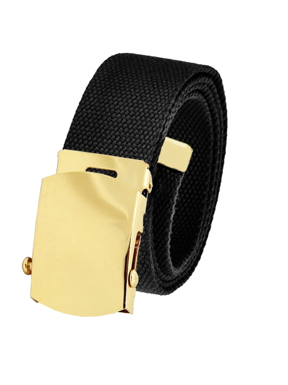 Cut to Fit Men's Golf Casual Belt Gold Slider Buckle 1.5 Width with Adjustable Canvas Web Belt X-Large Black
