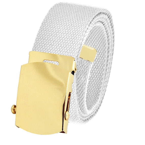 Cut to Fit Men's Golf Casual Belt Gold Slider Buckle 1.5 Width with Adjustable Canvas Web Belt X-Large White