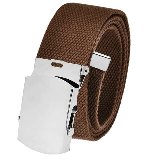 Cut to Fit Men's Golf Casual Belt Silver Slider Buckle 1.5 Width with Adjustable Canvas Web Belt Large Brown