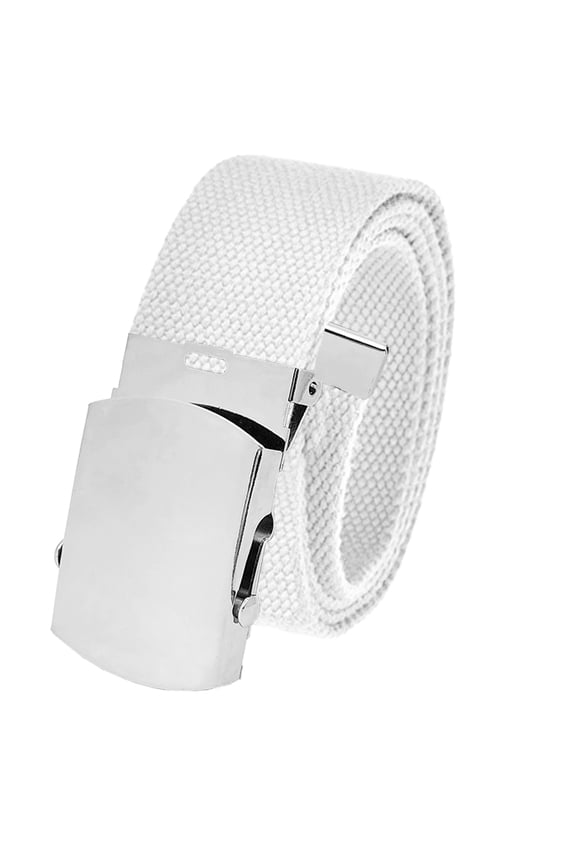 Cut to Fit Men's Golf Casual Belt Silver Slider Buckle 1.5 Width with Adjustable Canvas Web Belt Large White