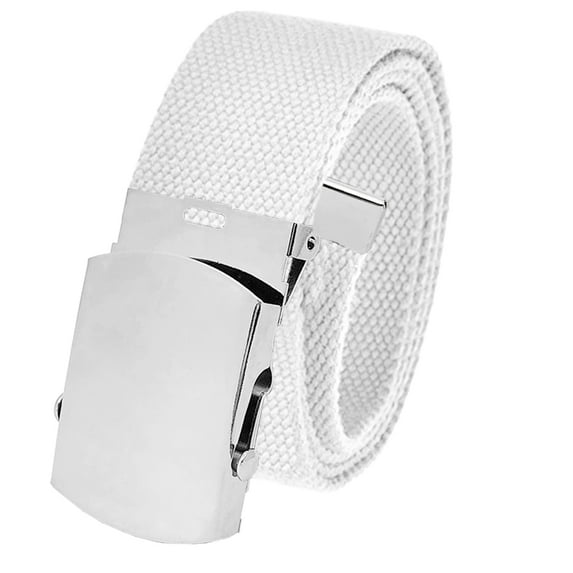 Cut to Fit Men's Golf Casual Belt Silver Slider Buckle 1.5 Width with Adjustable Canvas Web Belt Medium White