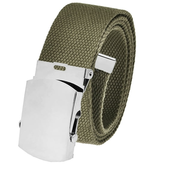 Cut to Fit Men's Golf Casual Belt Silver Slider Buckle 1.5 Width with Adjustable Canvas Web Belt XX-Large Olive Green