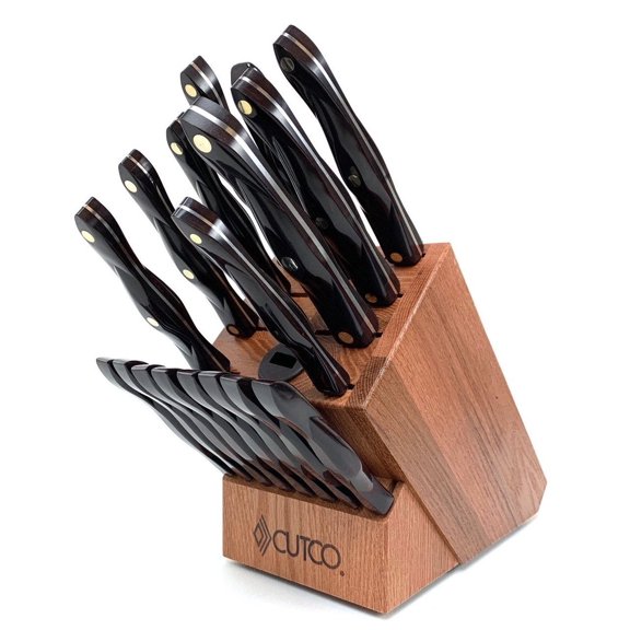 Cutco 7151 19 Pc Kitchen Knife Set Cherry Wood Stand, Classic Dark Brown